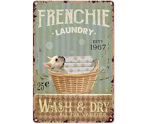 Bonoff Affiche vintage en métal - Décorations de lessive Bulldog Laundry Company Wash and Dry - Plaque décorative vintage chic en métal - 20,3 x 30,5 cm