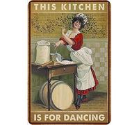 Bonoff Affiche vintage « Woman Dancing This Kitchen Is For Dancing » - Décoration murale en étain - 20,3 x 30,5 cm