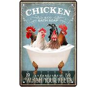 Bonoff Décoration amusante de poulet, décoration de ferme avec logo de poulet, 1 plaque en métal vintage, panneau mural amusant pour entrée, porche, 30,5 x 20,3 cm