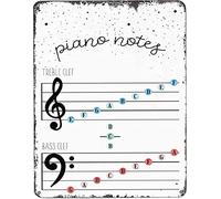 Bonoff Éducation musicale, théorie de la musique, notes de piano, clé de basse, clé de sol, affiche éducative, professeur de musique, affiche de décoration murale en métal 20,3 x 30,5 cm