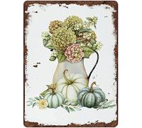 Bonoff Gardengarageton. Farmhouse Fallpumpkins Hortensieas Automne Bricolage Automne Automne Thanksgiving Vintage Decor Poster Décoration murale en métal Poster 20,3 x 30,5 cm