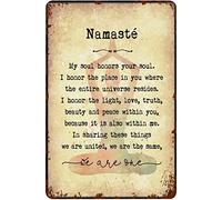 Bonoff Impression rétro Namaste inspirante pour We Are One Citation de motivation Yoga Pose Vintage Décoration murale en métal Poster 20,3 x 30,5 cm