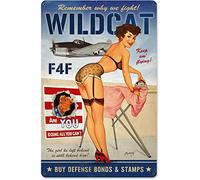 Bonoff Jack and Friends Wildcat F4f Plaque en métal vintage Pin Up Girl Sexy Lady Peinture en fer pour la maison, le café, la cuisine ou l'extérieur 30,5 x 40,6 cm