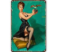 Bonoff Panneau en métal de style rétro Pin Up Girls - Plaque en étain vintage - Pour garage - Décoration murale - 20,3 x 30,5 cm