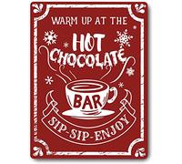 Bonoff Panneau en métal vintage « Warm up at The Hot Chocolate » - Décoration murale vintage - 30,5 x 20,5 cm
