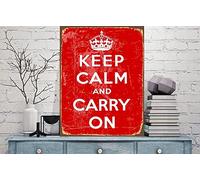 Bonoff Panneau « Keep Calm and Carry On » - Plaque vintage en métal - Peinture en fer - Pour maison, café, cuisine, extérieur - 30,5 x 20,3 cm