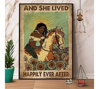 Bonoff Plaque en métal antique avec inscription « Black Girl Riding Horse and She Lived Happily Ever After » - Décoration murale pour maison, café, bar, club, homme - 14 x 20,3 cm