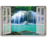 Bonoff Plaque en métal avec fenêtre en cascade, montagne et lac, pour la maison, les cafés, les pubs, les clubs - Décoration vintage - 20,3 x 30,5 cm