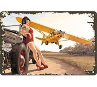 Bonoff Plaque en métal avec inscription « Home » en forme d'avion avec pin-up girl - Vintage - 20,3 x 30,5 cm