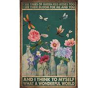 Bonoff Plaque en métal « I See Trees Of Green Red Roses Too What A Wonderful World » - Style vintage - 20,3 x 30,5 cm