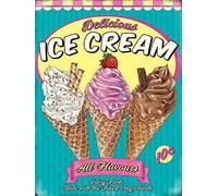 Bonoff Plaque en métal vintage - Affiche en étain « Delicious Ice Cream All Flavours » - 20,3 x 30,5 cm - Art rétro - Pour maison, bar, restaurant, garage, jardin - Plaque métallique classique