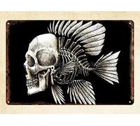 Bonoff Plaque en métal vintage avec motif de crânes et poissons, 30,5 x 20,3 cm