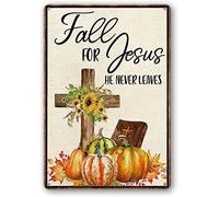 Bonoff Plaque en métal vintage « Fall for Jesus Pumpkin He Never Leaves » - 30,5 x 20,3 cm - Décoration murale pour garage, bar, famille