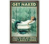 Bonoff Plaque en métal vintage « Little Mermaid Get Nake » - Décoration murale - 30,5 x 20,3 cm