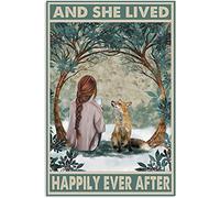 Bonoff Plaque murale en métal avec inscription « Fox Little Girl And She Lived Happily Ever After » - 20,3 x 30,5 cm