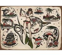 Bonoff Plaque murale en métal - Sailor Jerry Pin Ups - 30 x 20 cm - Panneau décoratif nautique rétro