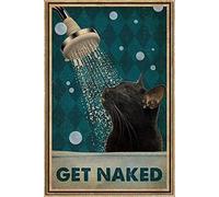 Bonoff Stylecat Décorations rétro pour la maison Funny Bathing Black Cat Get Naked Cat Decor pour la maison Vintage Metal Sign Poster 20,3 x 30,5 cm