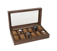 BONOOL Watch Box 12 Slot Watch Box Organizer Boîtier de montre en cuir PU Montre-bracelet Organisateur de vitrine pour hommes et femmes avec dessus en verre Organisateur de montre pour le stockage et