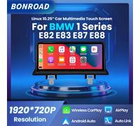 BONROAD Linux 10.25 "1920*720P autoradio multimédia avec écran tactile, CarPlay sans fil, Android Auto pour BMW série 1 E81 E82 E87 E88 2004-2013, navigation 4+32G No Factory Screen