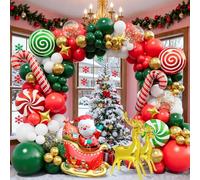 Bonropin Kit d'arche de ballons de Noël 157 pièces - Ballons rouges, blancs, verts, dorés, ballons en forme de bonbon, ballons en forme de traîneau, ballons en aluminium pour décorations de fête de