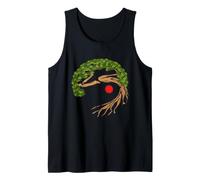 Bonsaï Arbre Japonais Soleil Rouge Minimaliste Zen Silhouette Art Débardeur