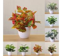 Bonsaï artificiel avec feuillage de rebord de fenêtre dans un pot en céramique de style pastoral de 22 cm de haut, plante décorative rétro pour bureau réaliste ou salon en pot (B)