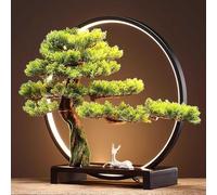 Bonsaï Artificiel avec Lampe LED, Base en Bois Massif, Ornement De Plante en Pot De Pin De Bienvenue Réaliste, Plante Verte Bonsaï De Simulation, B