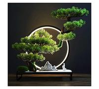 Bonsaï artificiel avec statues de moines - 22,9 cm - Plante artificielle réaliste pour décoration zen de bureau - Décoration parfaite pour la maison et le bureau