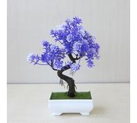 Bonsaï artificiel dans un pot décoratif, fleurs réalistes en plastique pour bureau, salon ou chambre à coucher, décoration d'intérieur, décoration d'intérieur pour étagère, jardin et fenêtre (violet)