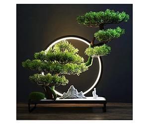 Bonsaï artificiel de 22,9 cm - Décoration réaliste avec statues de petits moines pour affichage de bureau, arbres artificiels zen, décoration de jardin, parfait pour la maison et le bureau