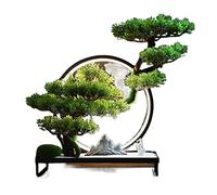 Bonsaï Artificiel de 22,9 cm, pin bonsaï Artificiel, Fausse décoration réaliste, Plantes artificielles avec Statues de Petits Moines, pour Affichage de Bureau, décoration de Jardin, Simulation de