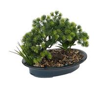 Atmosphera Bonsaï artificiel Jiling en pot céramique & galet H26 cm Bleu