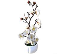 Bonsaï artificiel en fleur de prunier (27 cm H x 13 cm l), fleur en soie, décoration d'intérieur, style zen, texture réaliste, accent floral compact pour salon ou étude (blanc)