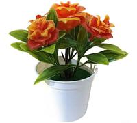 Bonsaï artificiel en pot avec 5 fleurs réalistes en plastique de haute qualité pour décoration élégante de maison, bureau, étagère, plusieurs couleurs, 14 x 12 cm (orange-jaune)