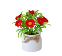 Bonsaï artificiel en pot avec bassin en corde de chanvre, plastique résistant aux UV pour décoration de table intérieure et extérieure, 17 cm (rouge)