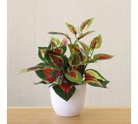 Bonsaï artificiel en pot de style pastoral rétro, feuillage réaliste pour bureau, rebord de fenêtre ou bibliothèque, 22 cm de haut, plastique (D)