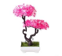 Bonsaï artificiel en pot pour bureau, décoration d'intérieur, bonsaï réaliste en soie, pas besoin d'eau, petite plante décorative de 27 cm de haut, multicolore (rose)