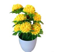 Bonsaï artificiel en soie - 12 chrysanthèmes - Rouge/violet (jaune) | Chrysanthèmes réalistes en soie, 12 fleurs par pot, teintes rouges et violettes vives, décoration sans entretien