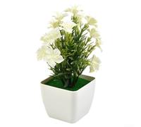 Bonsaï artificiel pour cerisier en pot - 20 cm - Plante artificielle pour décoration d'intérieur, bureau, mariage et fête, arbre de simulation en plastique, rose (blanc)