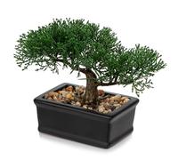 Bonsaï artificiel réaliste avec pot en céramique noir pour décoration de salle de bain, bureau, rebord de fenêtre