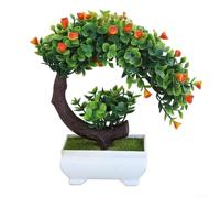 Bonsaï artificiel réaliste en pot - 20 x 20 cm - Nécessite peu d'entretien - Décoration pour maison, bureau, salon, sérénité (rose coucher de soleil rouge)
