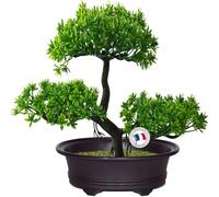 Bonsai Artificiel Realiste Pot Noir, Decoration Interieur et Exterieur, Japonais,Arbres, Plante en Pot, Deco Maison, Chambre, Plantes Artificielles, Hauteur 18x27cm, Plante Verte, Fausse Plant