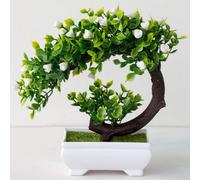 Bonsaï artificiel subtilement stylisé en pot pour espaces neutres y compris blanc, gris, beige ou tons terre douce (blanc)