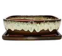 bonsai bol avec soucoupe taille 6 - brun-beige - rectangulaire - modèle gb5 - l 37cm - l 28cm - h 10cm