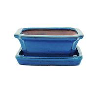 Bonsaï Bol avec sous assiette Taille 1 - Bleu - Rectangulaire - Modèle G13 - L 12 cm - B 9,5 cm - H 4,5 cm