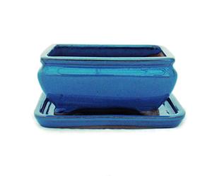 Bonsaï Bol avec sous assiette Taille 2 - Bleu - Rectangulaire - Modèle G81 - L 14,5 cm - B 11,3 cm - H 6,6 cm