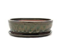 Bonsaï Bol avec sous assiette Taille 4 - Vert Olive/marron - Ovale - Modèle o7 - L 26 cm - B 21 cm - H 7,5 cm