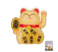 Bonsaï en forme de chat porte-bonheur à énergie solaire avec bras agitants pour la maison, le bureau ou la voiture - Ornement Feng Shui Maneki Neko en or brillant, jaune, blanc ou noir