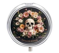 Bonsaï - Pilulier de voyage à 3 compartiments - 3 fois par jour - Joli mini pilulier pour sac à main et poche - Boîte à médicaments portable en métal avec miroir - Récipient rond pour médicaments