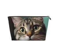 Bonsaï Plante Portable en Cuir Voyage Cosmétique Sac de Toilette Sac de Rangement Imperméable, Un chat curieux, Taille unique